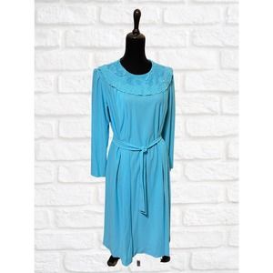 70s VTG Lady Jennifer Belted Aqua Secretary Dress Size 16.5 EUC